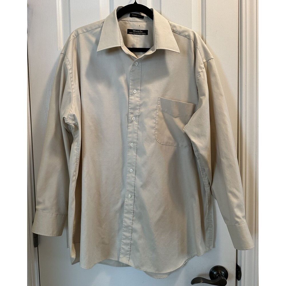 Hart Schaffner Marx Travelor Men's Button Down Shirt, Ivory,‎ 17 1/2-34